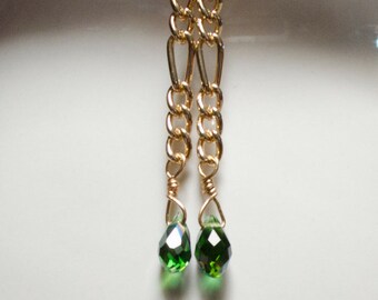 Green Crystal Drop Earrings Long Earrings Minimalist Earrings For Women Casual Earrings Simple Earrings Beaded Earring Chain Link Earring