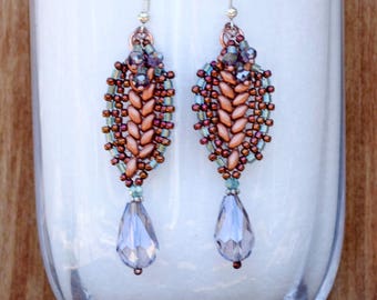 Czech Bead Earring Woven Beadwork Jewelry for Women Beaded Dangle Earring Copper Bronze Purple Green Earrings Peyote Seed Bead Earrings