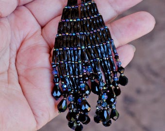 Super Long Earrings Boho Fringe Earrings Beaded Statement Earrings for Women Black Rainbow Earrings Crystal Earrings Unique Earrings