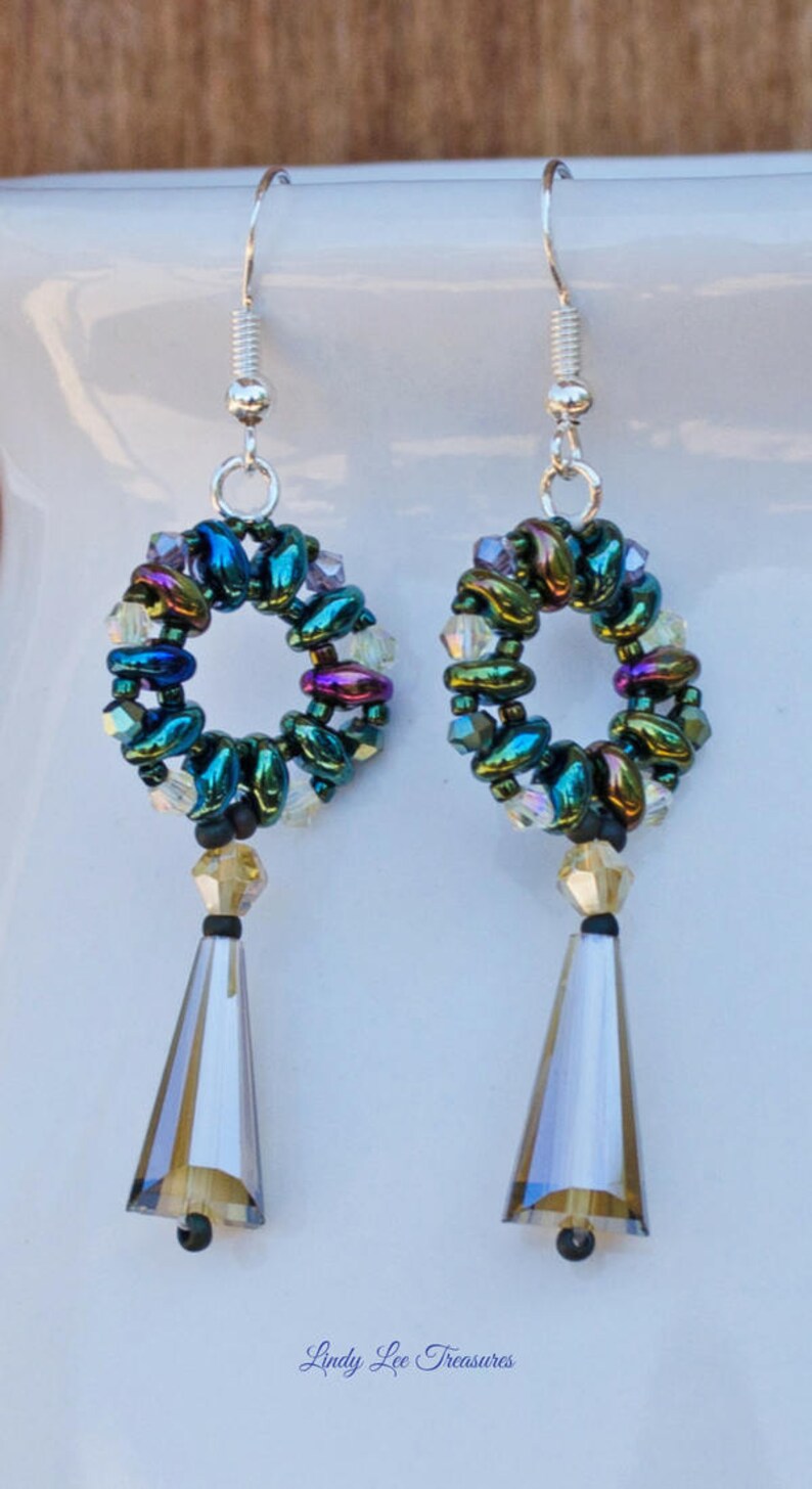 Beaded Earrings Vibrant Czech Beads With Crystal Drop Mandala Etsy