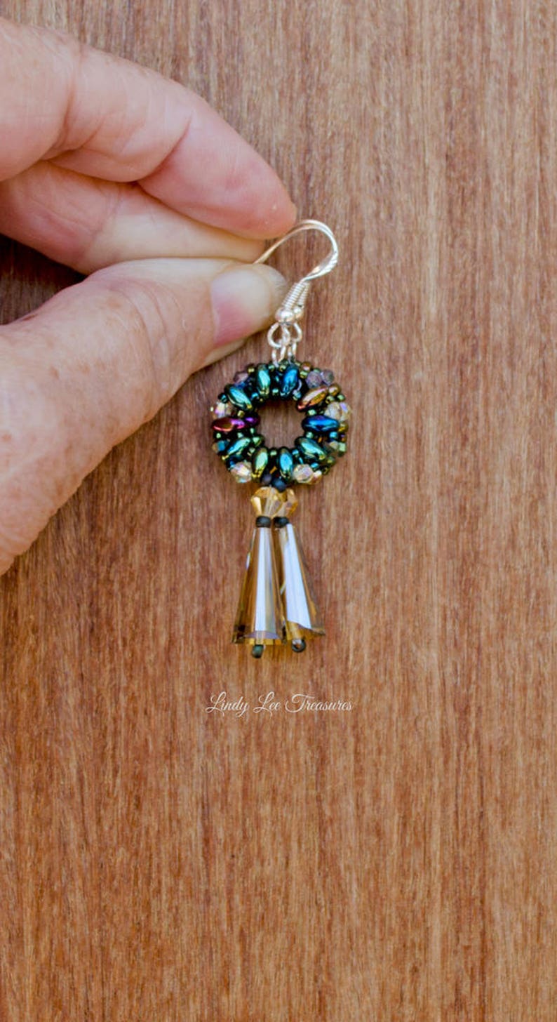 Beaded Earrings Vibrant Czech Beads With Crystal Drop Mandala Etsy