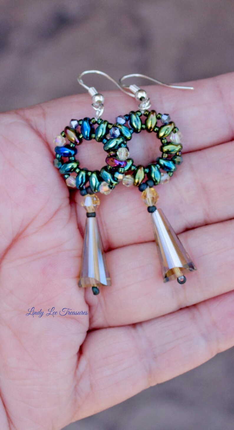 Beaded Earrings Vibrant Czech Beads With Crystal Drop Mandala Etsy