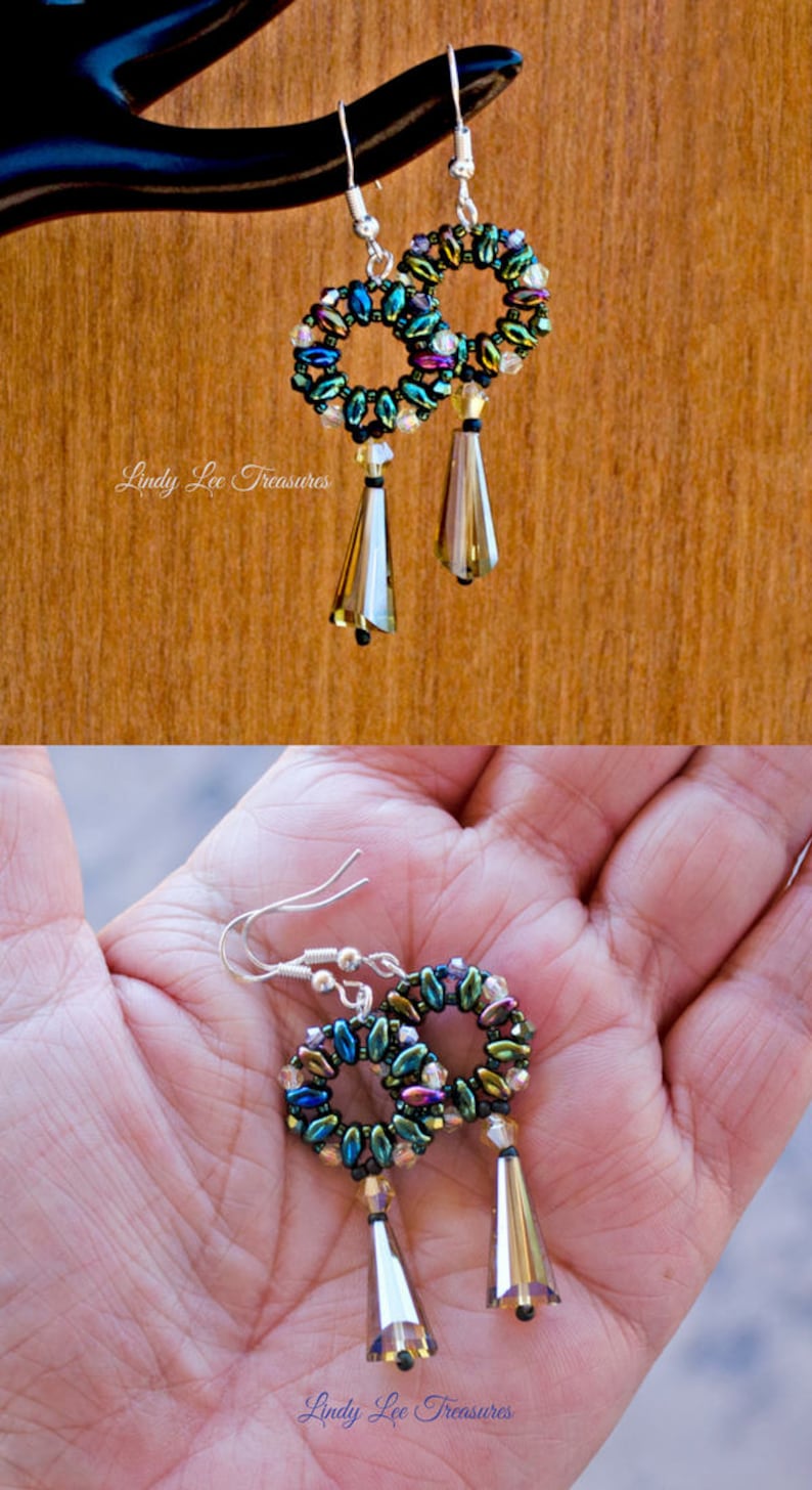 Beaded Earrings Vibrant Czech Beads With Crystal Drop Mandala Etsy