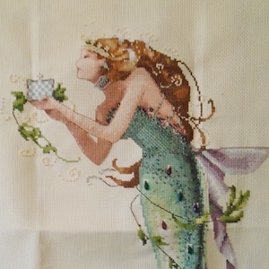 Mermaid Cross Stitch, Home Decor, Handmade Wall Art, Rainbow Colours, Complete and Ready to Frame.