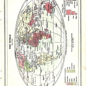 Vintage Map 1970's Book Print, Mundo y Europa, Doble Cara