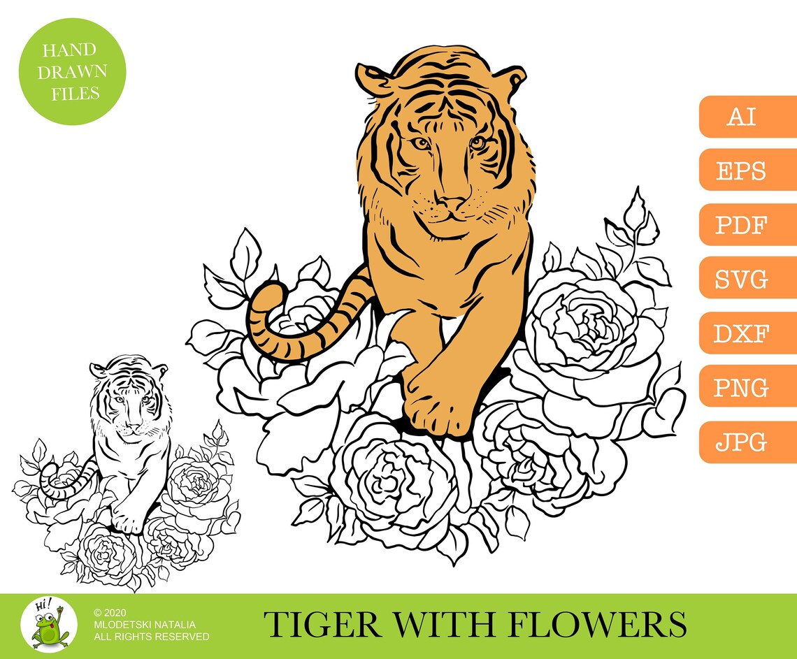Tiger With Flowers Svg Tiger Svg Print And Cut File For Etsy