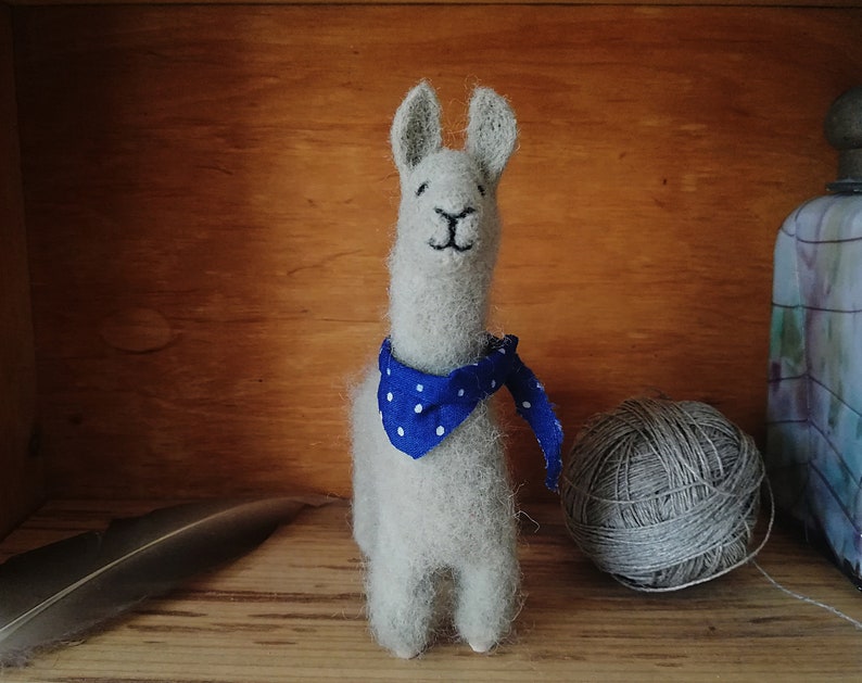 llama alpaca needle felted OOAK collectible toy farm beige animal wool figurine for alpaca lovers no drama