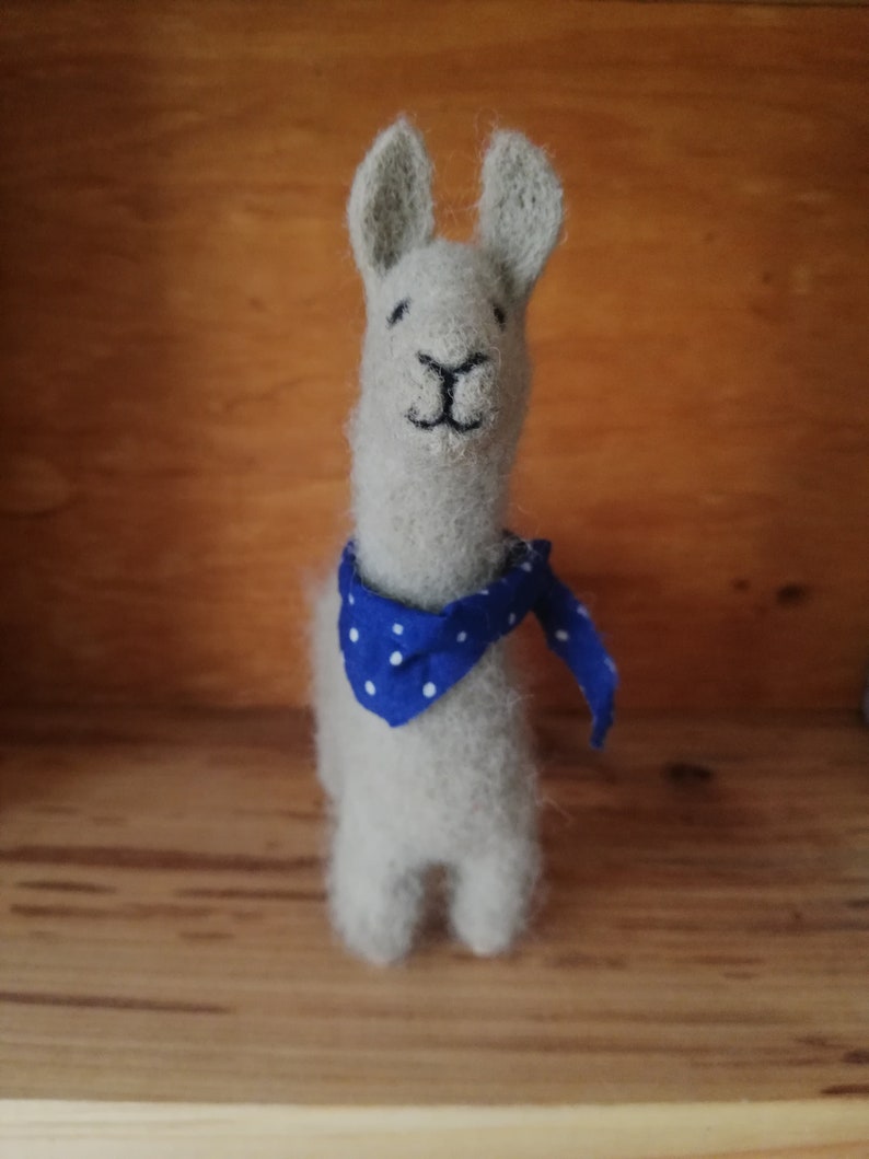 llama alpaca needle felted OOAK collectible toy farm beige animal wool figurine for alpaca lovers no drama