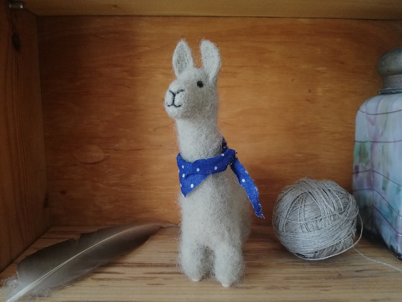 llama alpaca needle felted OOAK collectible toy farm beige animal wool figurine for alpaca lovers no drama