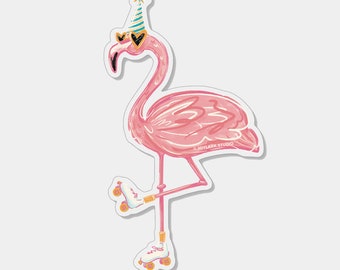 Party Flamingo Rollerskating Clear Sticker PVC-Free