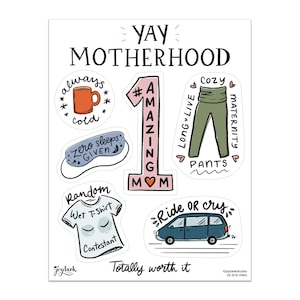 Hoja de calcomanías con el lema "Yay Motherhood"