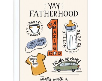 Yay Fatherhood Badges Card – New Baby and Father's Day Card