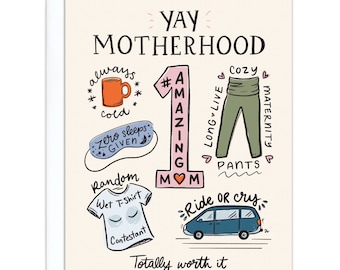 Yay Motherhood Badges Card – New Baby and Mother's Day Card