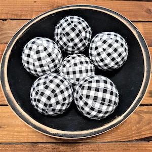 3" Fabric Rag Balls, Buffalo Check, Farmhouse Tiered Tray Decor
