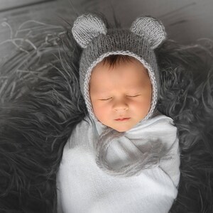 Pattern Newborn Baby Bonnet with Ears Knitting Pattern image 1