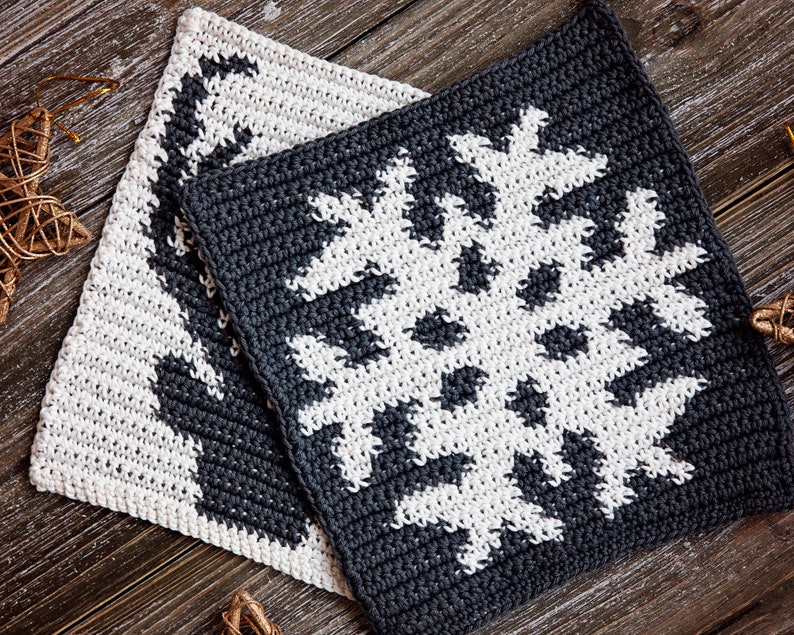 Christmas Potholder Crochet Pattern Hot Pad Tapestry Crochet Pattern Reindeer & Snowflake image 2