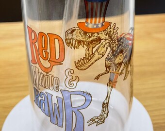 20 oz Sublimated Dinosaur Red White and Blue beer can glass