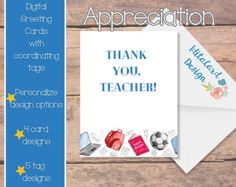 Printable Thank You Card | Teacher Card Printable | Digital Thank You Cards | Printable Teacher Thank You Cards | Thank You Card Digital