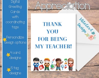 Printable Thank You Card | Teacher Card Printable | Digital Thank You Cards | Printable Teacher Thank You Cards | Thank You Card Digital