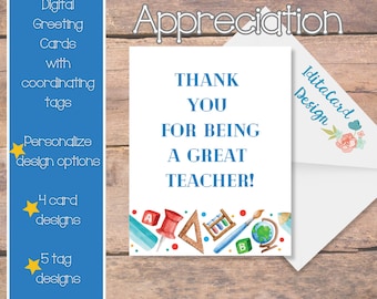 Printable Thank You Card | Teacher Card Printable | Digital Thank You Cards | Printable Teacher Thank You Cards | Thank You Card Digital