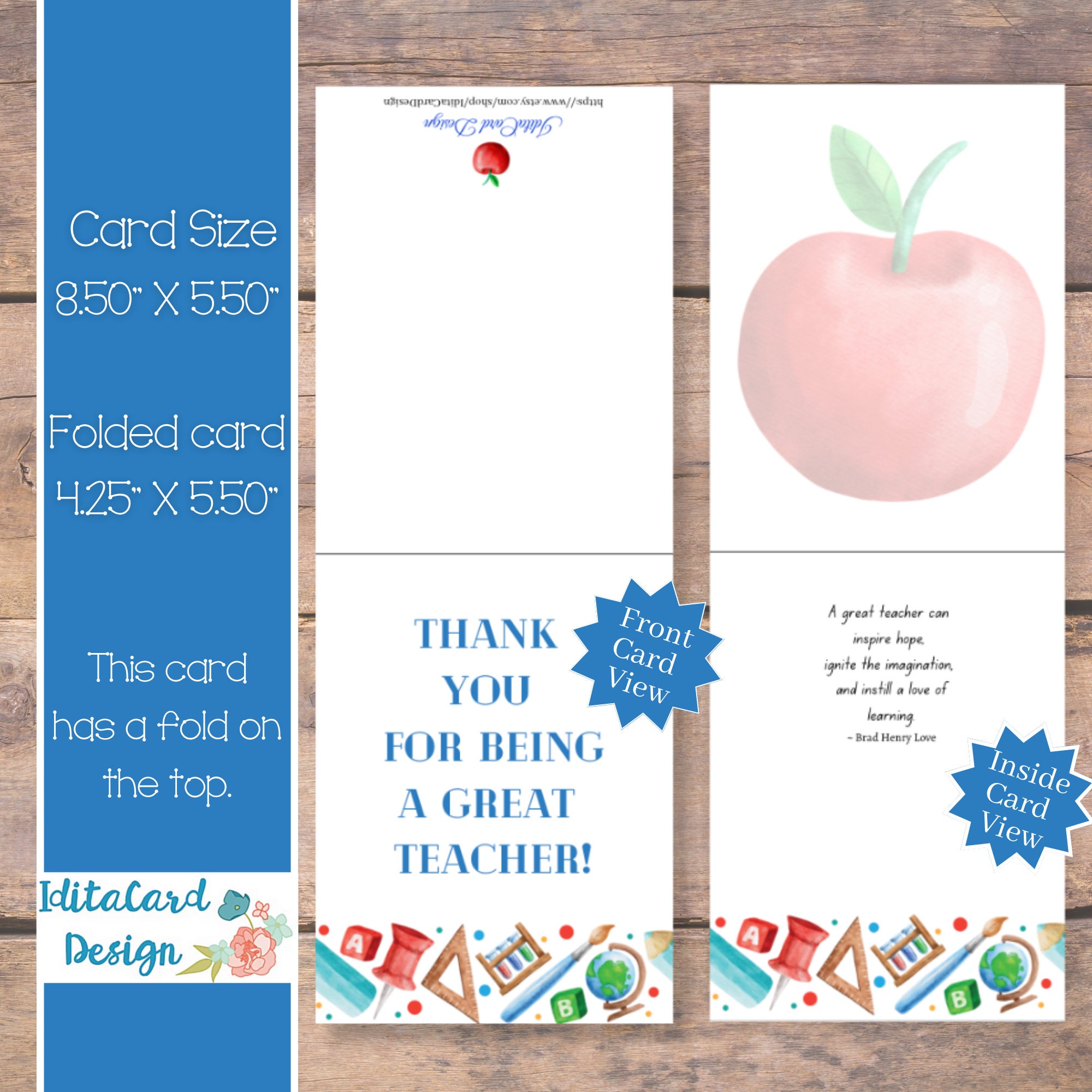 Printable Thank You Card Teacher Card Printable Digital Thank You Cards ...