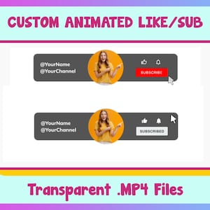Custom Animated Social Media LIKE & SUBSCRIBE for YouTube Videos Instagram TikTok Discord Twitch Kick Lower Thirds