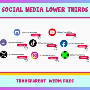 Custom Animated Social Media Lower Thirds for YouTube Videos Instagram TikTok Discord Twitch Kick Lower Thirds