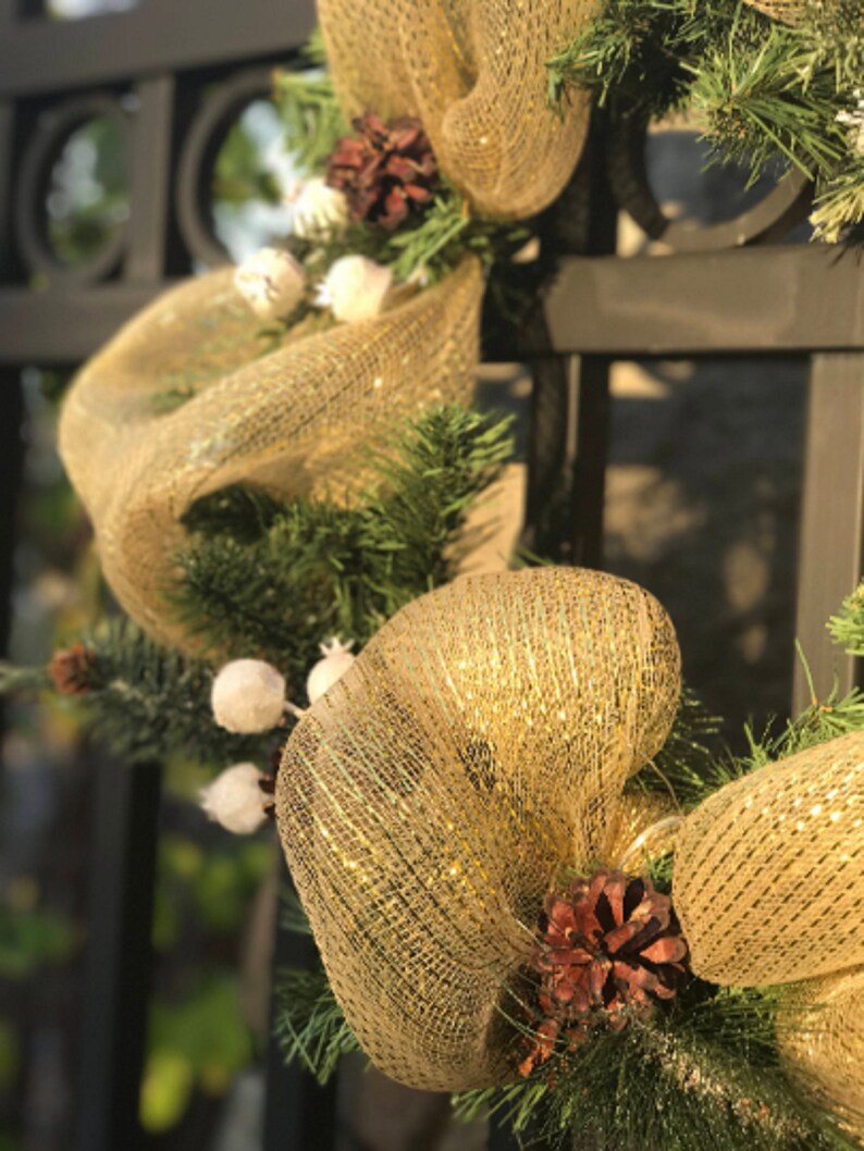 9ft Prelit Gold Deco Mesh Garland & Matching Wreath pine Etsy