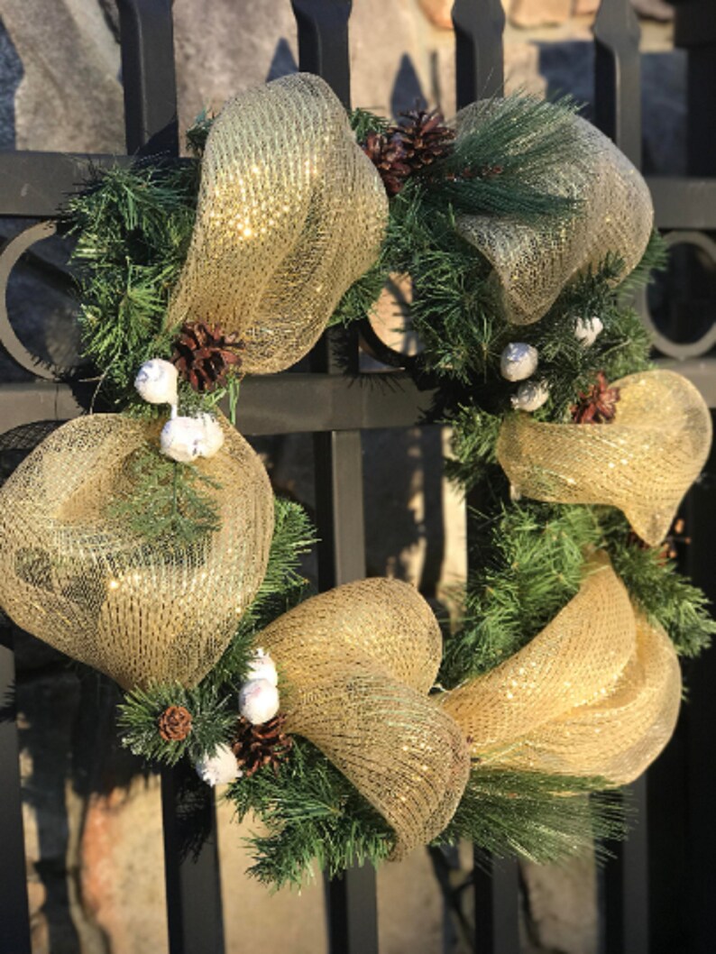 9ft Prelit Gold Deco Mesh Garland & Matching Wreath pine Etsy