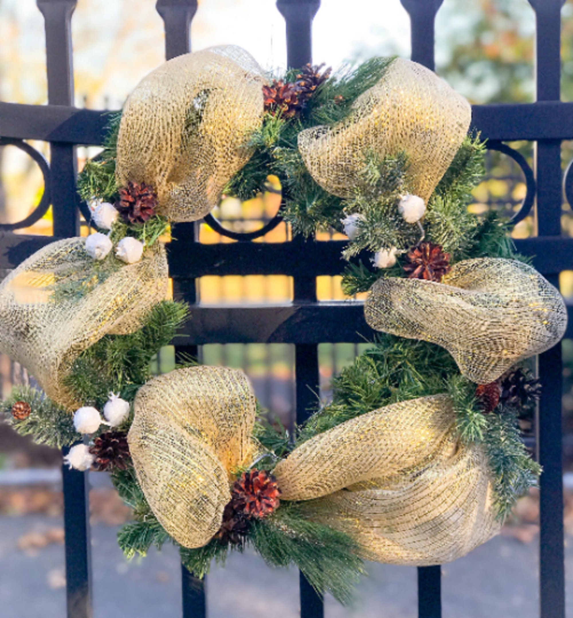 9ft Prelit Gold Deco Mesh Garland &/or Matching Wreath Etsy