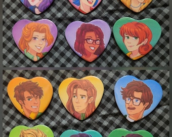 Stardew Valley Spouses Heart-Shaped Pinback Button