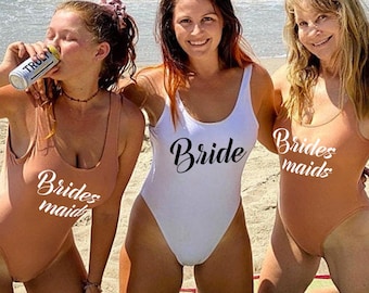 Benutzerdefinierte Brautjungfern Badeanzug, Benutzerdefinierte Braut Badeanzüge, Bachelorette Badeanzüge, Einteiliger Junggesellinnenabschieds-Badeanzug, High-Cut-Badeanzug
