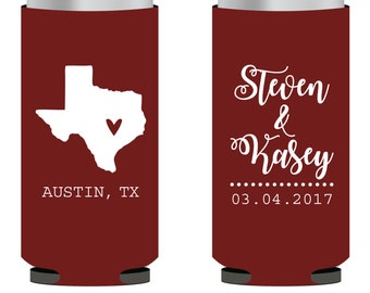 Custom State Thin Can Coolers, Custom Wedding Slim Can Coolers, Slim Can Cooler Favors, Personalized Foam Coolies, Slim Foam Coolie (50)