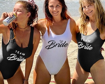 Team Bride Swimsuits, Bride Swimsuits, Personalized Bridal Swimsuit, One-Piece Bachelorette Swimsuit, High-Cut Bachelorette Swimsuits