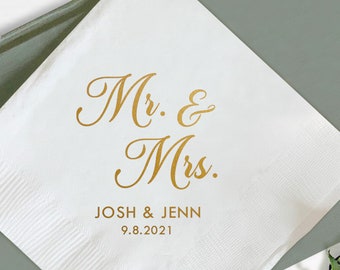 Serviettes de mariage M. et Mme, Serviettes de mariage personnalisées M. et Mme, Serviettes cocktail Cadeaux de mariage, Serviettes de table personnalisées pour cadeaux (364)