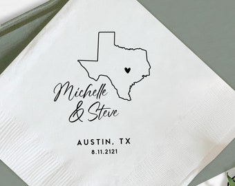 State Wedding Napkins, Personalized State Wedding Napkins, Customized State Wedding Napkin, Personalized State Wedding Napkin as Favor (359)