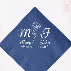 Personalized Beverage Wedding Napkin as Favors, Custom Wedding Napkins, Initial Party Custom Napkins for Wedding, Custom Bridal Shower (615)