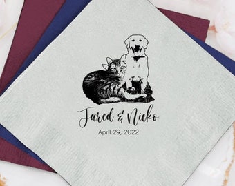 Mariage personnalisé pour chien de compagnie, shower de bébé, dîner de répétition, fête de fiançailles et serviettes de table à cocktail pour bar, serviette de table de mariage personnalisée boisson pour chien (369)