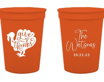 Give Thanks Thanksgiving Stadium Cups, Custom Plastic Cup Favors for Thanksgiving, Thanksgiving Plastic Cup Favors, Custom Stadium Cup (400)