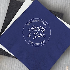 Personalized Wedding Cocktail Napkin, Circle Monogram Wedding Decor, Custom Paper Napkin, Monogram Initial, Bridal Shower, Anniversary (365)