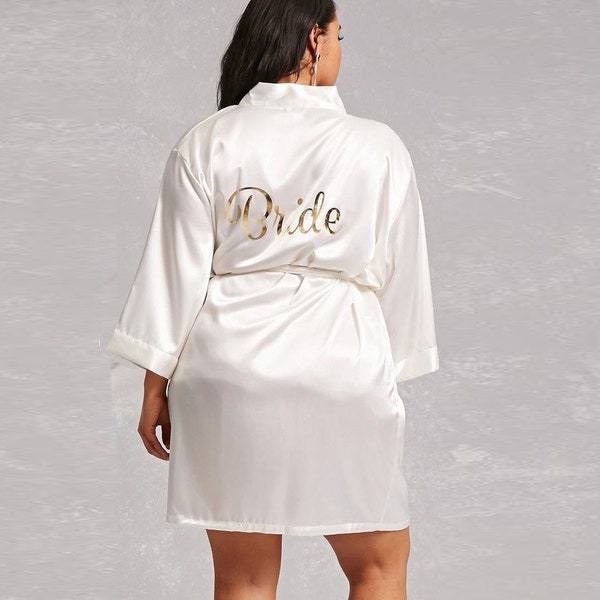 Plus Size Bride Robe, Plus Size Robe for Bride, Getting Ready Robe for Plus Size Bride, Ivory Plus Size Metallic Gold Bride, Ivory Robe Gift