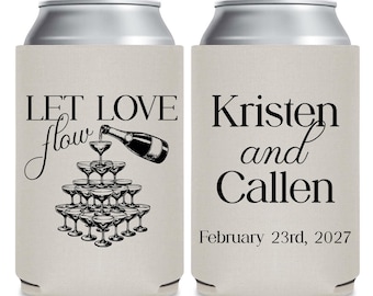 Let Love Flow Wedding Can Coolers, Can Cooler Wedding Favors, Personalized Wedding Can Coolers, Personalized Wedding Can Cooler Favors (652)