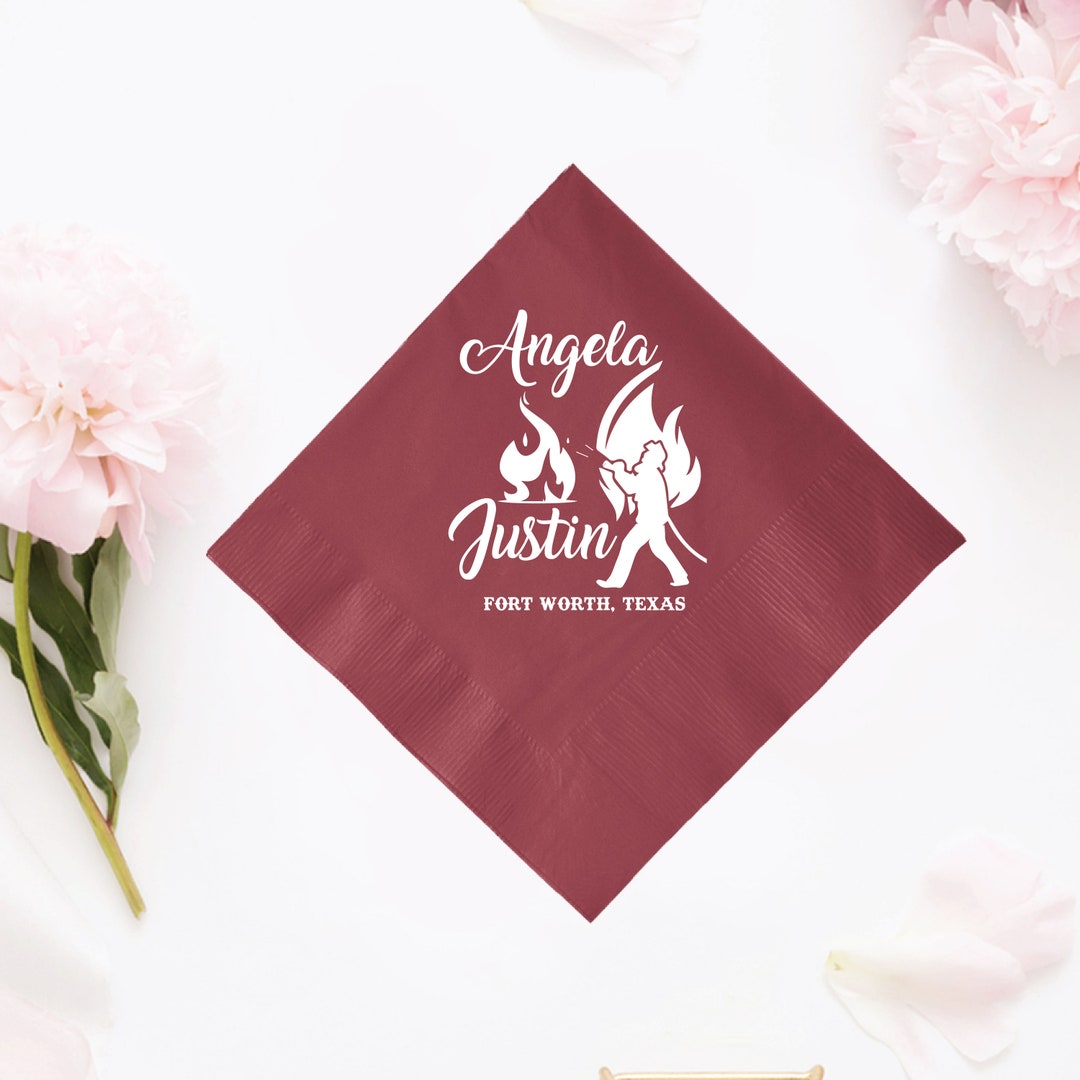 Firefighter Design Napkin as Favors and Gifts, Personalized Beverage Wedding Napkin as Favor ...