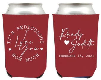 I Love You Wedding Can Coolers, Customized Wedding Can Coolers, Can Coolers for Weddings, Custom Coolies as Wedding Favors for Guests (312)