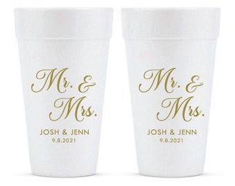 Vasos de espuma para el Sr. y la Sra., vasos de espuma personalizados de 20 oz, vasos de espuma personalizados de 20 oz para bodas, recuerdos de boda personalizados en vasos de espuma, vasos personalizados para bodas (364)