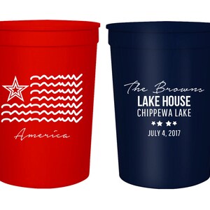 Independence Day Personalized Stadium Cups 16oz, Lake House Stadium Cup, Party Stadium Cups, American Stadium Cups, 4th Of July Cups 72 image 2