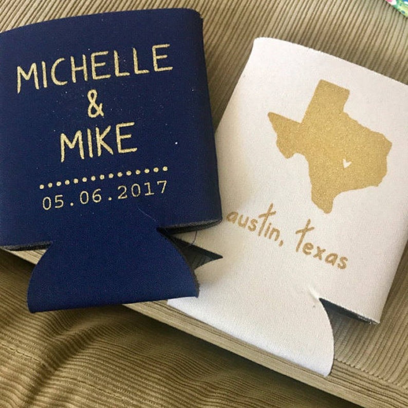 State Wedding Koozies, Wedding Favors for Texas Wedding, Any State Wedding Favor Custom Can Coolers, Wedding Favor, Personalized Coolies 5 image 2