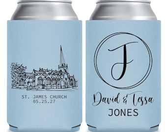 Custom Venue Illustration Can Cooler, Personalized Wedding Venue Can Cooler Favor, Customized Wedding Venue Can Coolers, Wedding Favor (614)