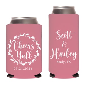 Custom Wedding Can Coolers, Custom Wedding Can Cooler favors, Customized Can Sleeves Wedding Favors, Floral Wreath Wedding Can Cooler (18)