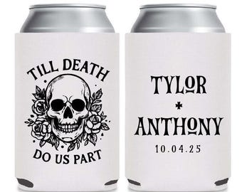 Enfriadores de latas "Hasta que la muerte nos separe", enfriadores de latas personalizados para bodas, recuerdos de boda personalizados con enfriadores de latas (659)